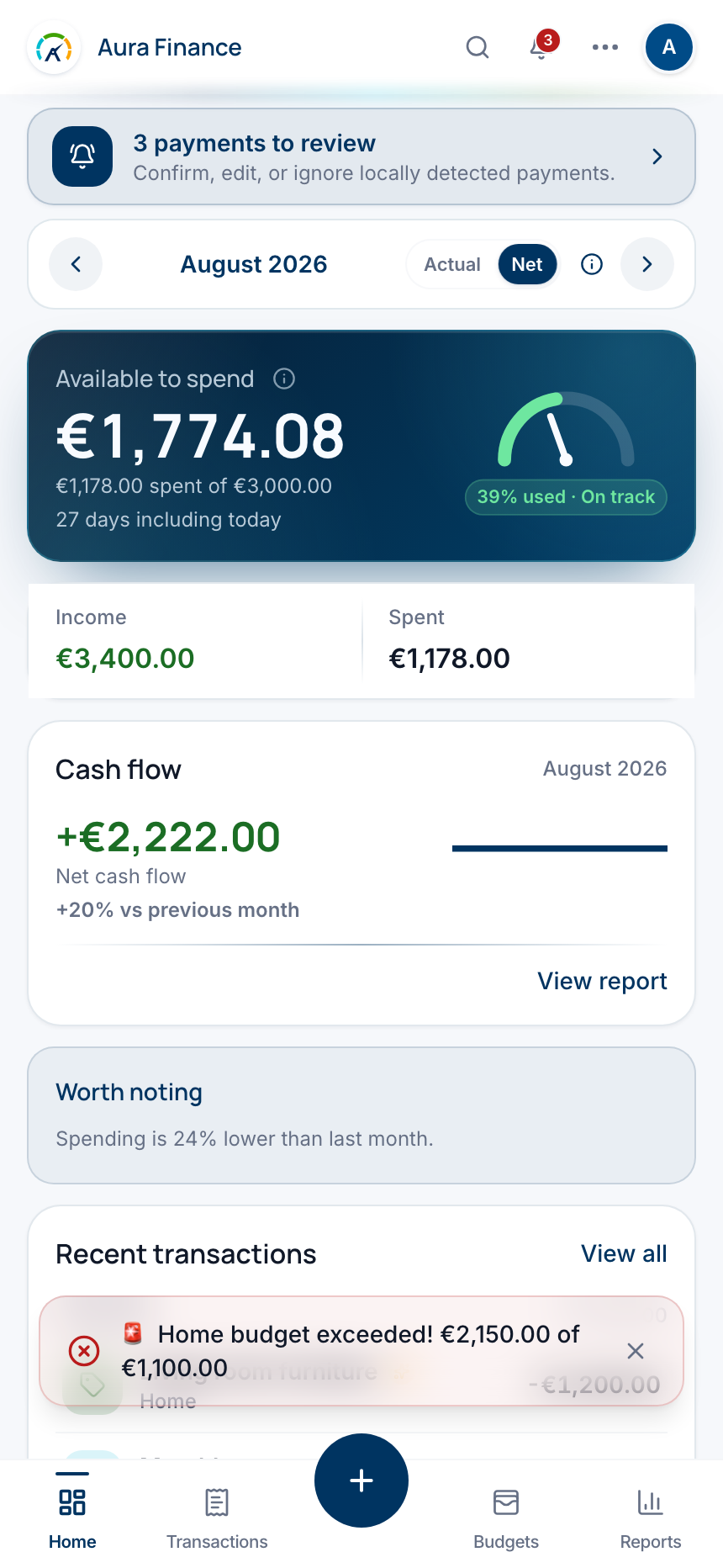 Aura Finance Net home view - what is repeatable