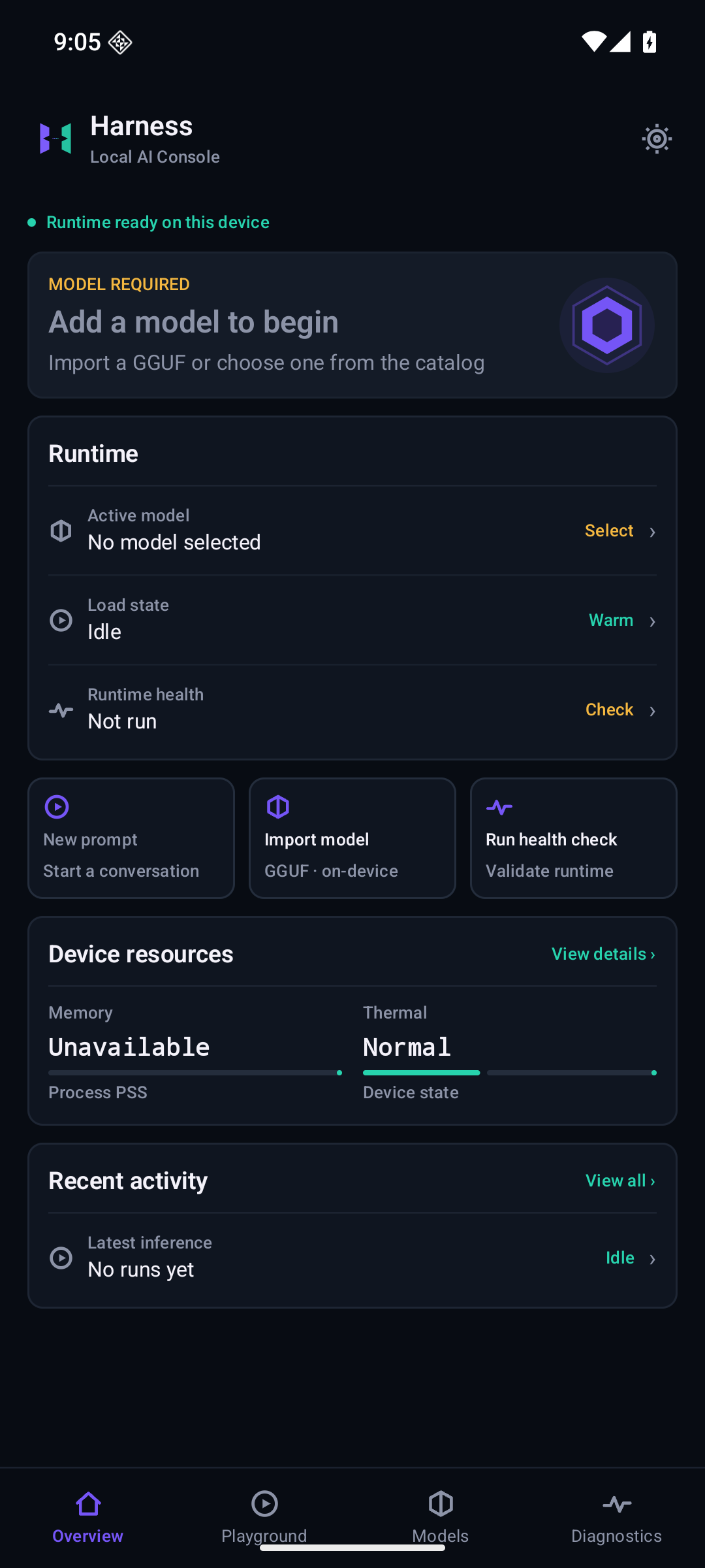 Harness Overview screen