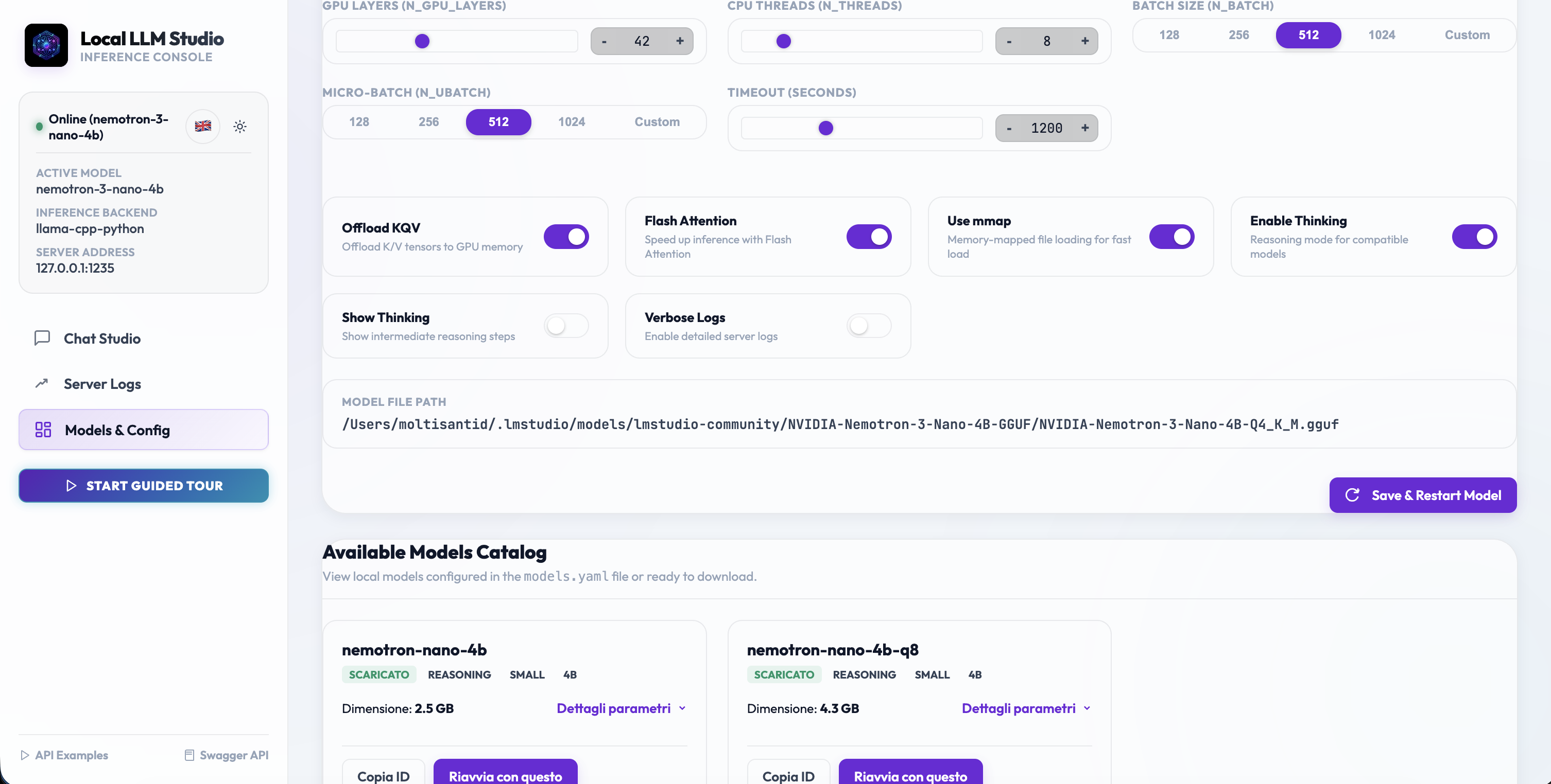 Models & Configuration interface preview
