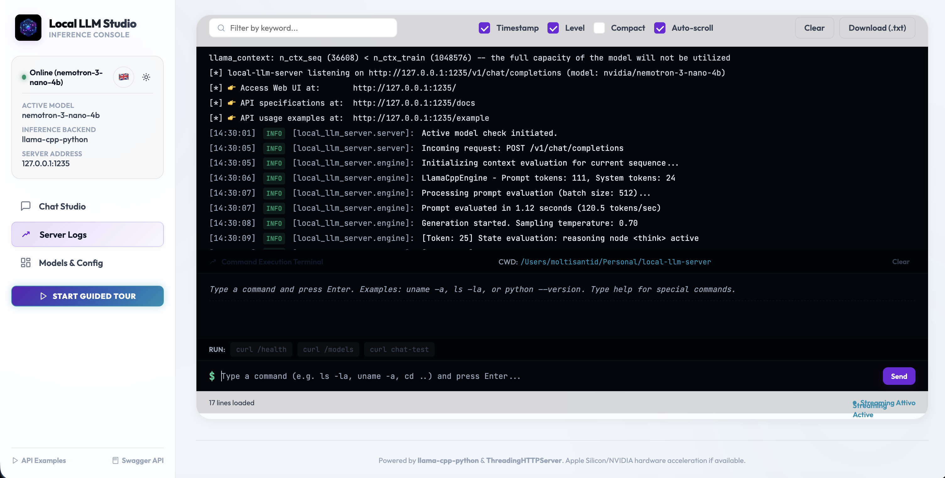 Telemetry & Server Diagnostics interface preview