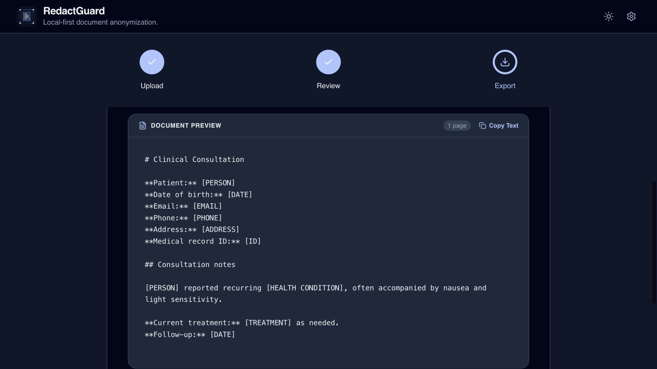 RedactGuard Share the minimized result screen